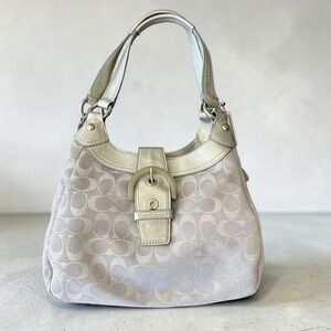 Coach Grey Pale Lilac & Silver Signature Hobo Shoulder Bag Vintage